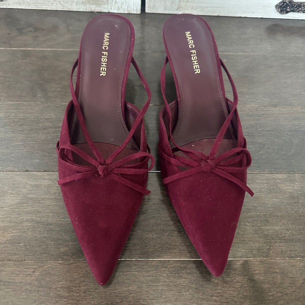Marc Fisher Florin Kitten Heel Strappy Bow Coquette Statement Burgundy Red 7.5‎
